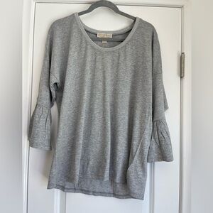 NWT Michal Kors Heather Gray 3/4 Length Bell-Sleeve Top Metallic Trim Large